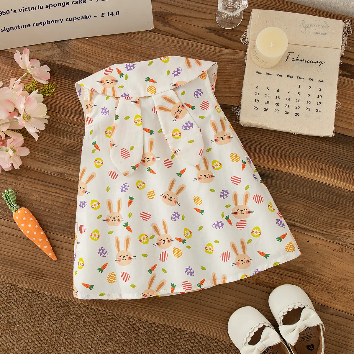 Girl Dresses Summer New Sleeveless Cute Rabbit Print Baby Clothing Lapel Button Casual Dresses For Girls Send Bag
