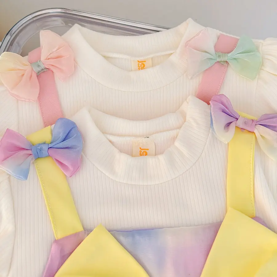 New Spring And Autumn Girls' Long Sleeve Dress, Sweet Bow, Puffy Skirt, Princess Dress, Children'S Clothing (9-36 Months)