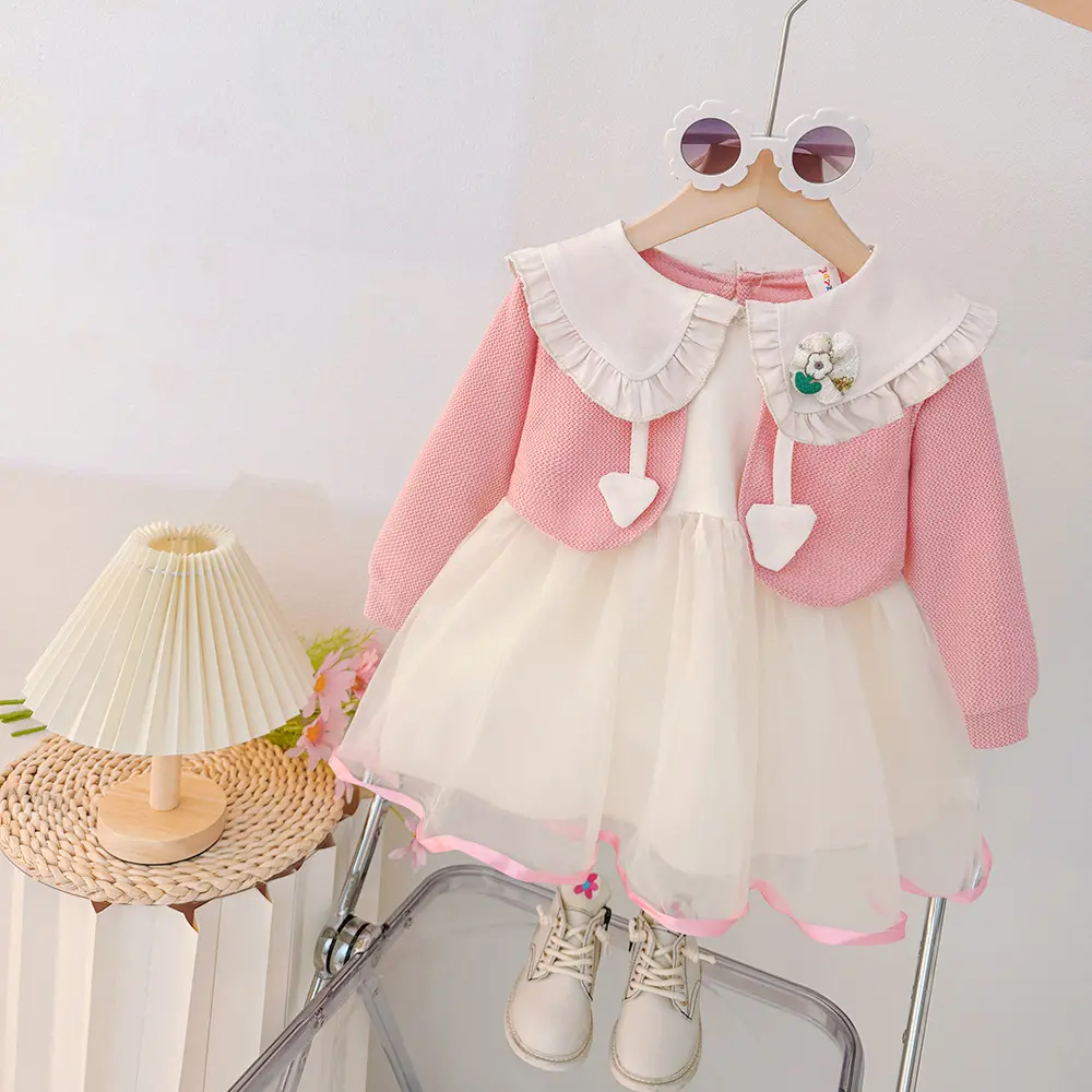 New Spring And Autumn Girls' Long Sleeve Dress, Baby Girls' Splicing Yarn Skirt, Children'S Clothing (9 Months -3 Years Old)