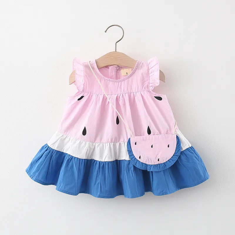 2pcs Casual Dresses For Girls Casual Color Block Sleeveless Summer Baby Dress & Bag Set Clothes