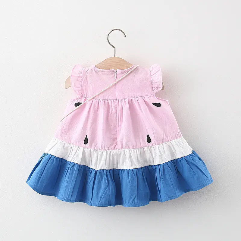 2pcs Casual Dresses For Girls Casual Color Block Sleeveless Summer Baby Dress & Bag Set Clothes
