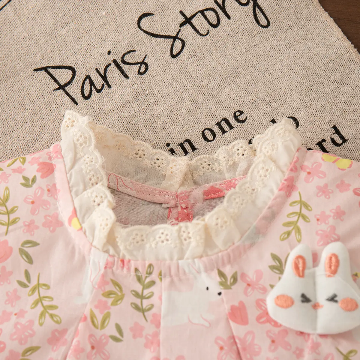 Summer 2 Pieces Set Baby Clothes Sleeveless Sweet Lace Border Girl Clothes Flower Rabbit Print Bow Baby Clothes Girl