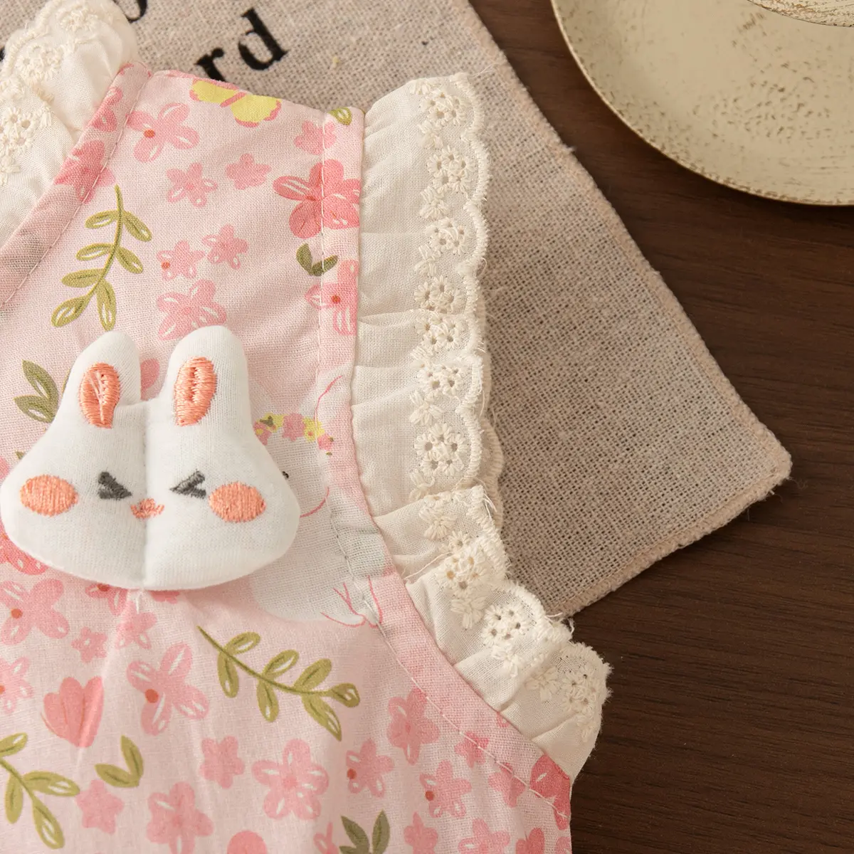 Summer 2 Pieces Set Baby Clothes Sleeveless Sweet Lace Border Girl Clothes Flower Rabbit Print Bow Baby Clothes Girl