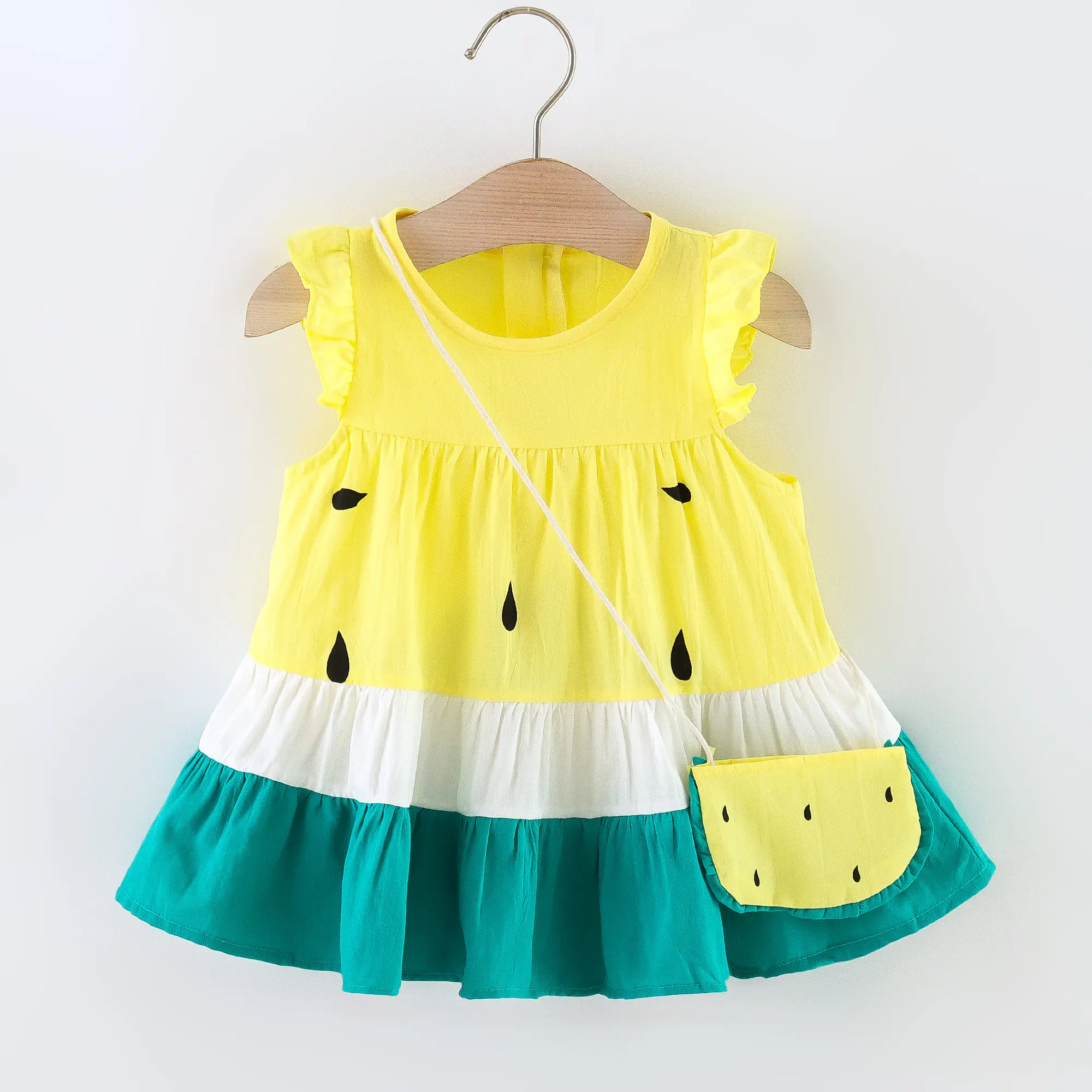 2pcs Casual Dresses For Girls Casual Color Block Sleeveless Summer Baby Dress & Bag Set Clothes