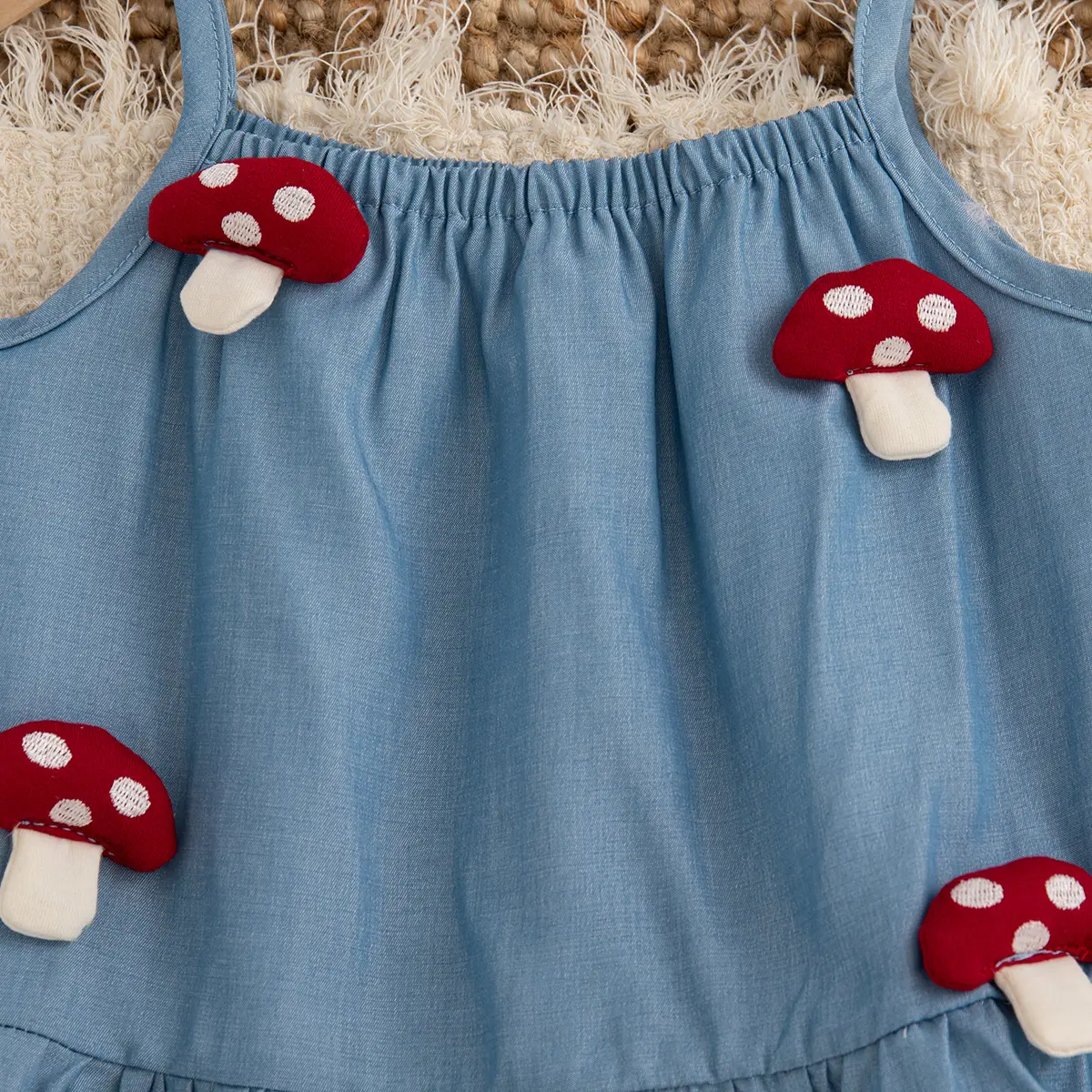 2 Pieces Set Baby Clothes Girl Summer New Sleeveless Denim Blue Girl Clothes Cute Mushroom Ruffle Sets For Baby