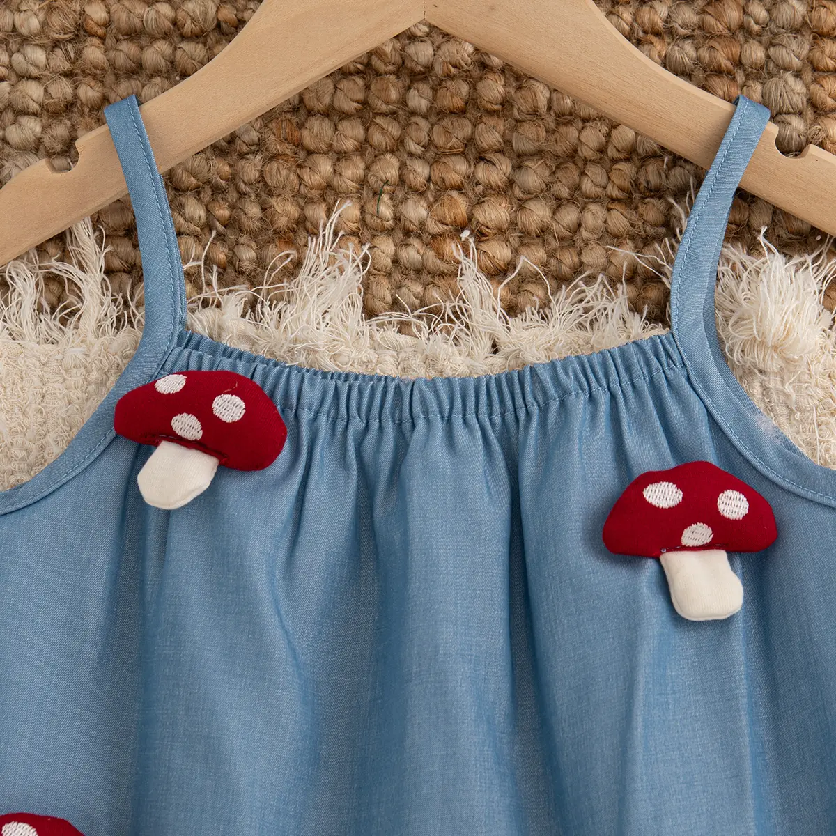 2 Pieces Set Baby Clothes Girl Summer New Sleeveless Denim Blue Girl Clothes Cute Mushroom Ruffle Sets For Baby