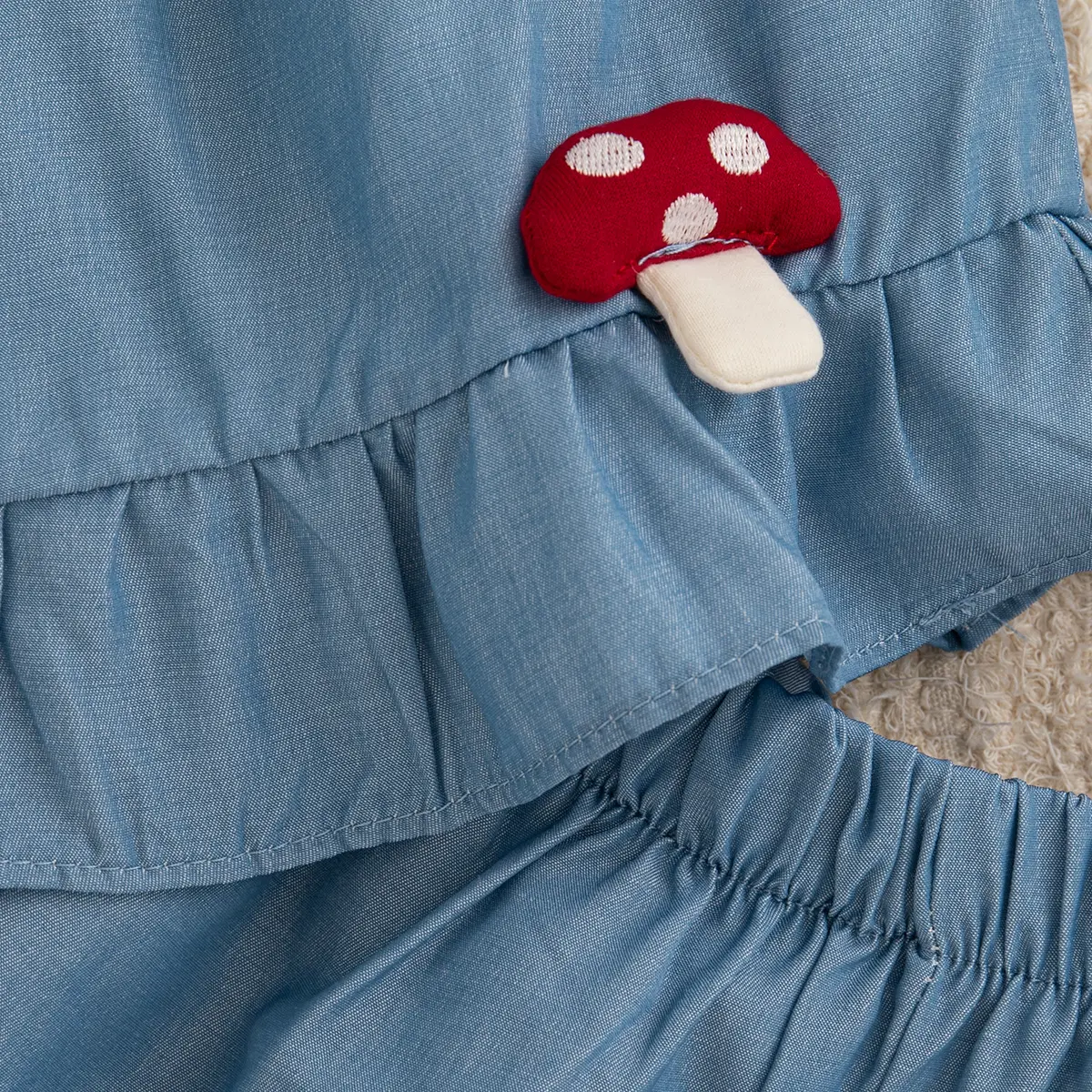 2 Pieces Set Baby Clothes Girl Summer New Sleeveless Denim Blue Girl Clothes Cute Mushroom Ruffle Sets For Baby