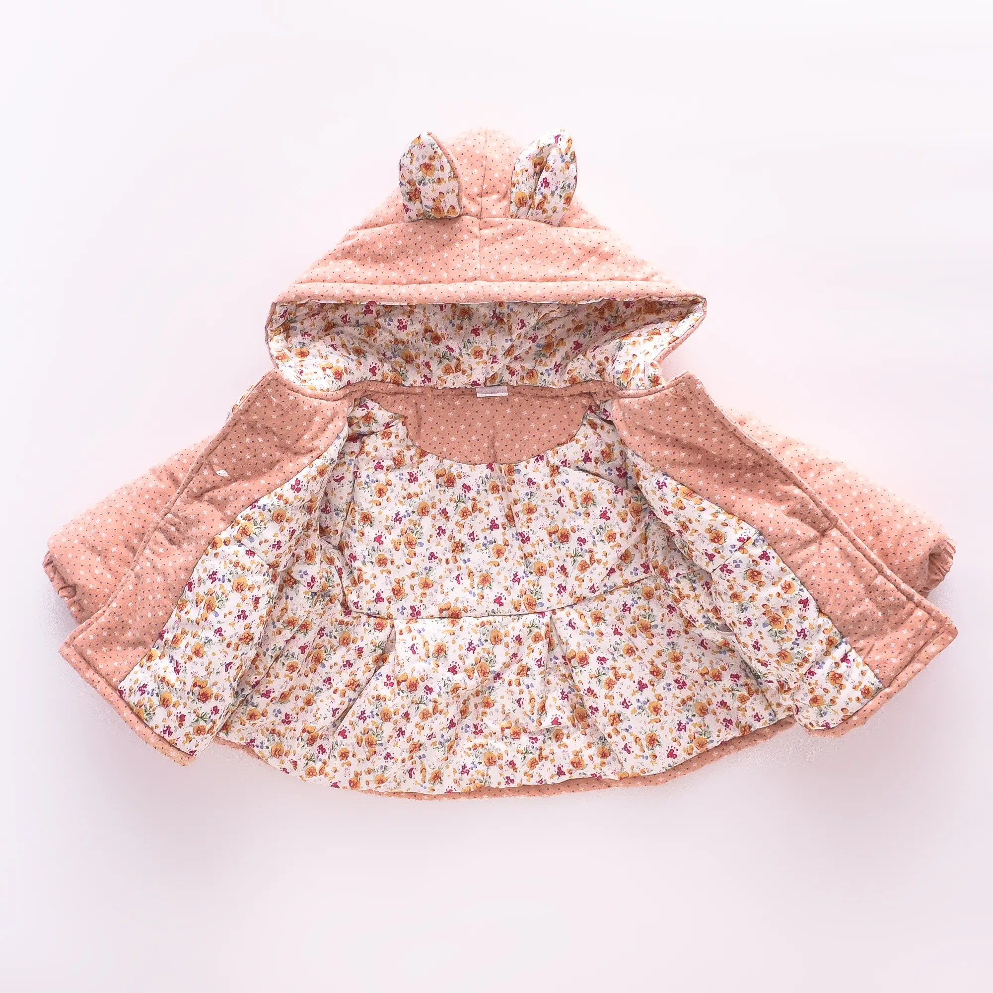 Winter New 2 Pcs Girls' Cotton Jacket+Bag Polka Dot Printed Girls' Cotton Jacket Butterfly Knot Rabbit Ear Hooded Cotton Jacket
