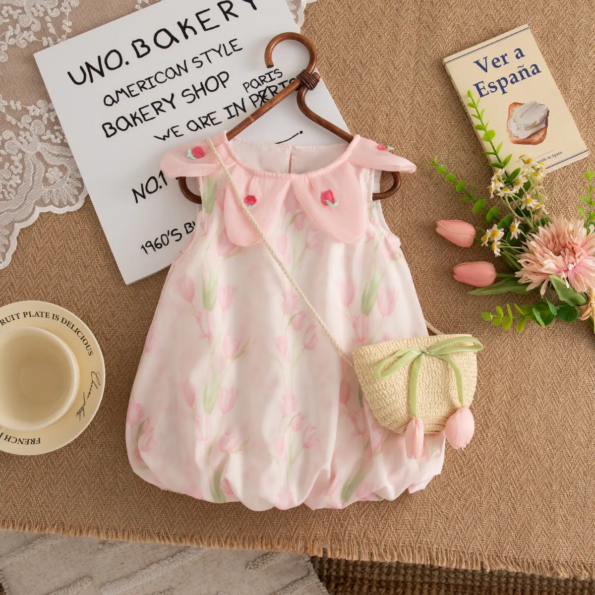 Casual Dresses For Girls Summer New Sleeveless Collar Sweet Baby Dresses Flower Printed Girl Clothing Send Bag
