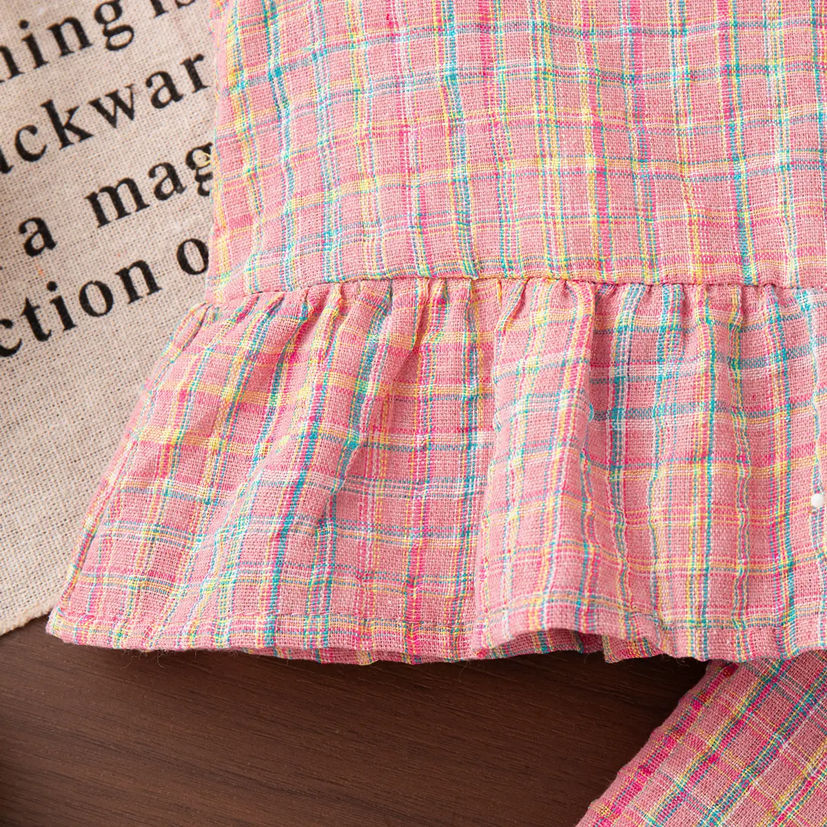 Sets For Baby Summer New Sleeveless Pants 2 Pieces Set Girl Clothing Pink Sweet Plaid Ruffle Button Baby Clothing