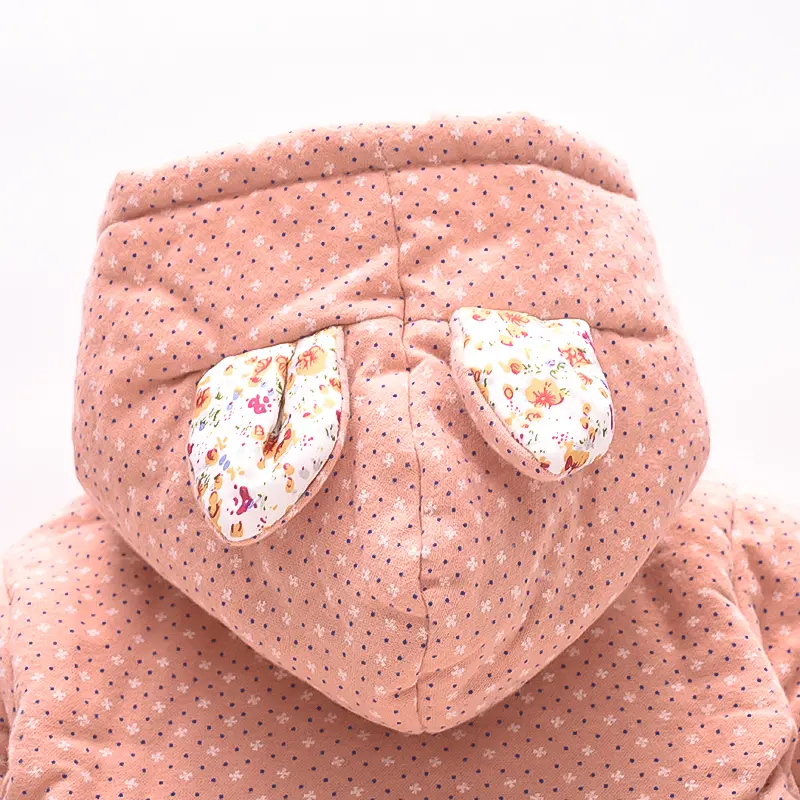 Winter New 2 Pcs Girls' Cotton Jacket+Bag Polka Dot Printed Girls' Cotton Jacket Butterfly Knot Rabbit Ear Hooded Cotton Jacket