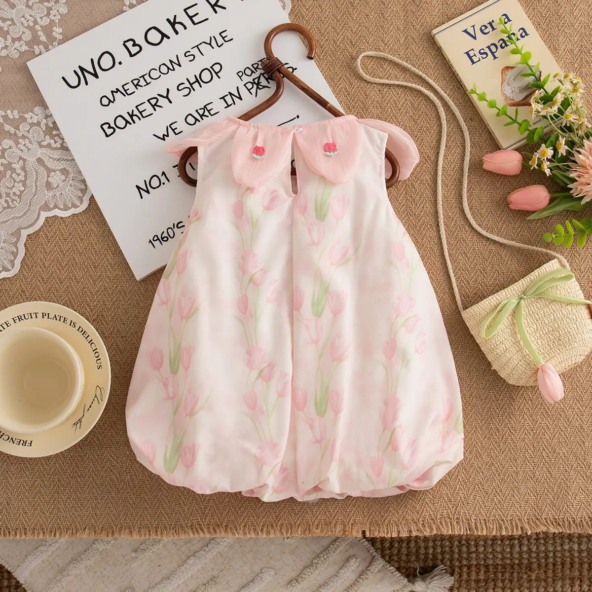 Casual Dresses For Girls Summer New Sleeveless Collar Sweet Baby Dresses Flower Printed Girl Clothing Send Bag
