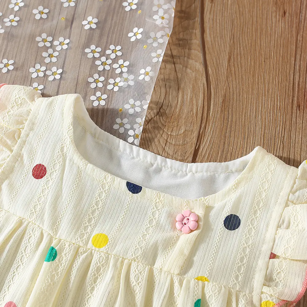 Summer 2/piece set of short sleeved shorts for baby girls with polka dot printed small flying sleeves and solid color shorts