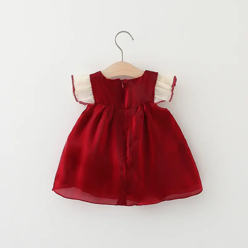 Summer cute baby girl dress girls' color blocked big bow small flying sleeves beach princess dress