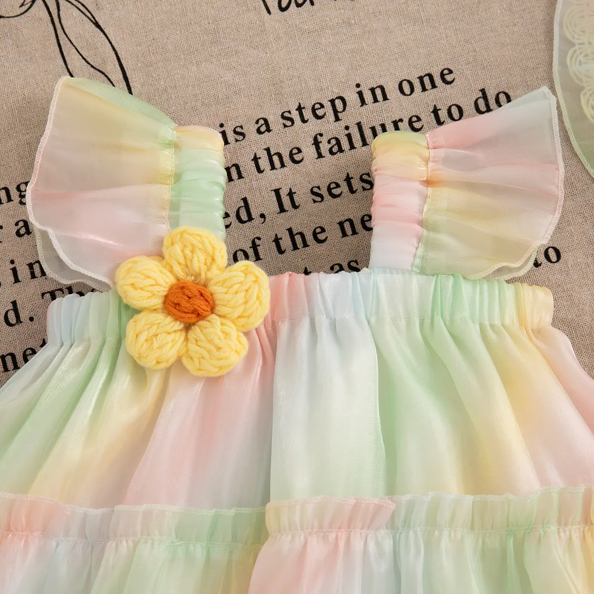 Casual Dress For Girl Summer Sleeveless Ruffle Edge Baby Dresses Cmulticolour Pleated 3d Flower Clothes Girl Send Hat