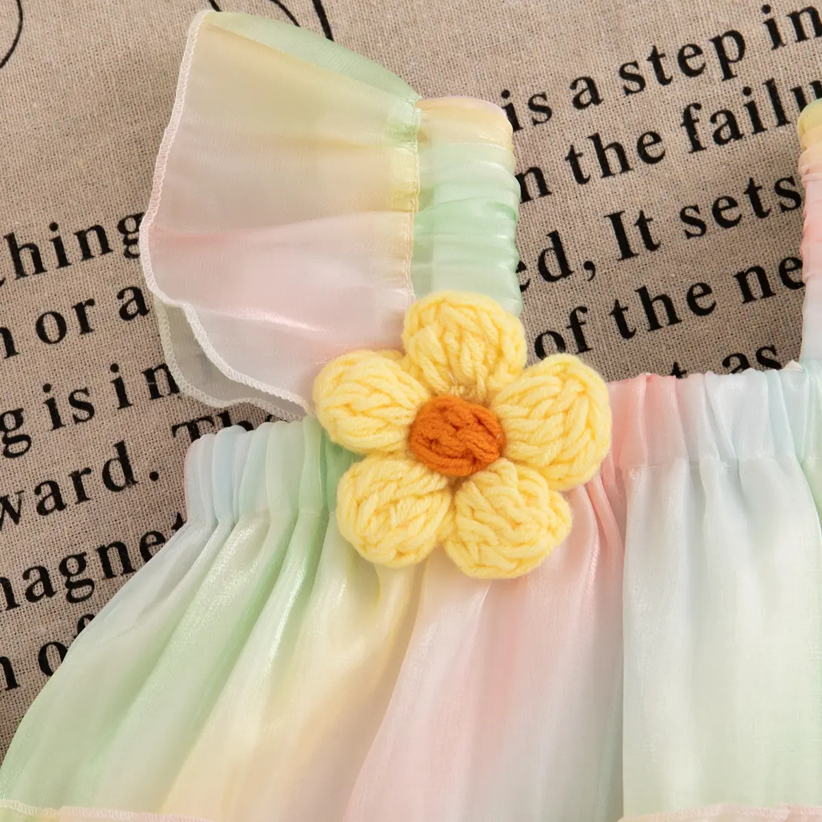 Casual Dress For Girl Summer Sleeveless Ruffle Edge Baby Dresses Cmulticolour Pleated 3d Flower Clothes Girl Send Hat