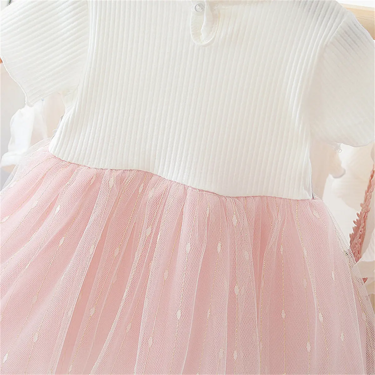 Girl's Dress Summer Girl's Waist with a 3D Flower Wedding Dress Fashion Short sleeved Mesh Princess Dress