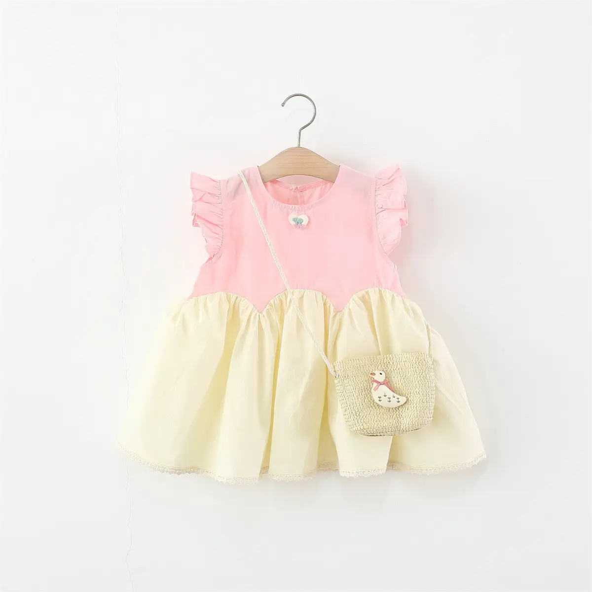 Baby Girl Dresses Summer New Sleeveless Ruffle Edge Baby Clothing Splicing Solid Color Lace Edge Girls Dress Send Bag