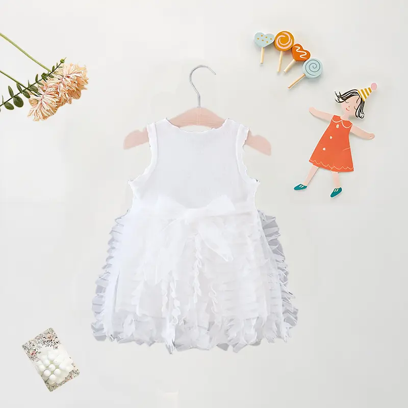 Summer (1-4 Years Old) Baby Girl Birthday Party Dress Baby Girl Splicing Mesh Solid Color Sleeveless Princess Dress
