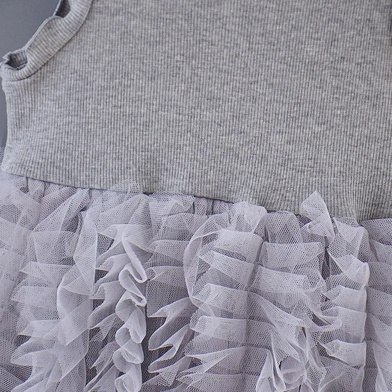 Summer (1-4 Years Old) Baby Girl Birthday Party Dress Baby Girl Splicing Mesh Solid Color Sleeveless Princess Dress