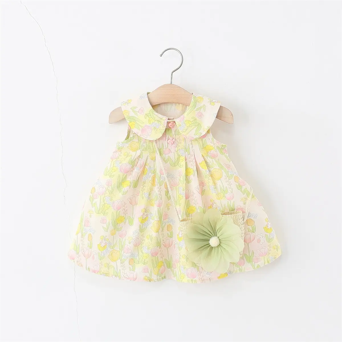 Casual Dresses For Girls Summer New Sleeveless Lapel Baby Clothing Flower Print Cute Rabbit Ear Baby Dress Send Bag