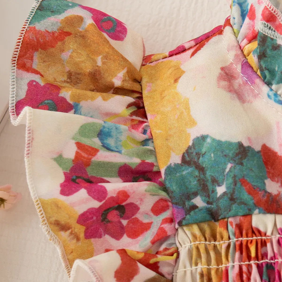 Baby Girl Dresses Summer New Sleeveless Baby Clothes Ruffle Edge Flower Print Pleated Costumes For Girls Send Bag