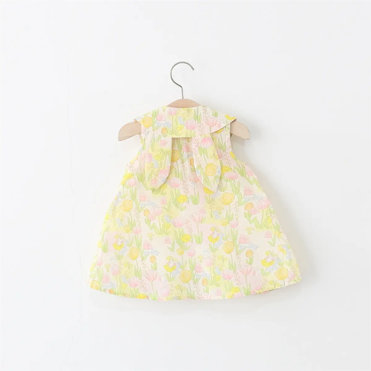 Casual Dresses For Girls Summer New Sleeveless Lapel Baby Clothing Flower Print Cute Rabbit Ear Baby Dress Send Bag