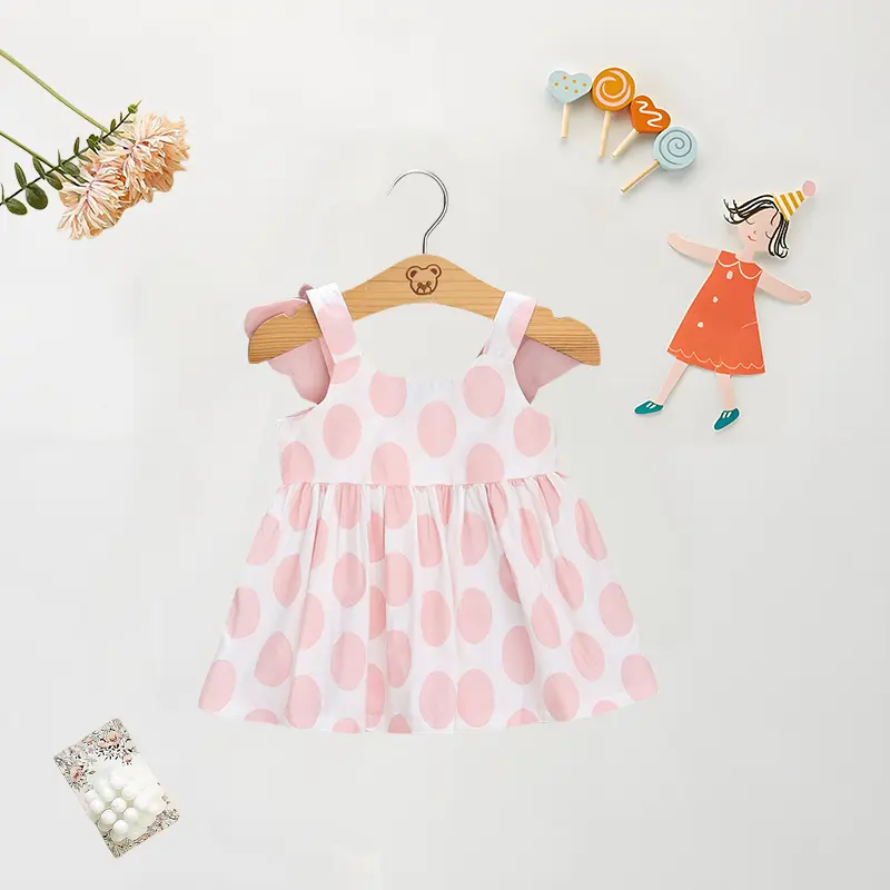 Summer Beach Baby Girl Dress Cute Cotton Sleeveless Dress Full Body Polka Dot Print Suspender Princess Dress