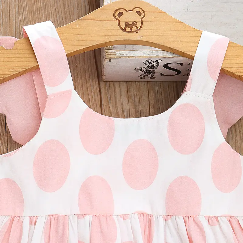 Summer Beach Baby Girl Dress Cute Cotton Sleeveless Dress Full Body Polka Dot Print Suspender Princess Dress