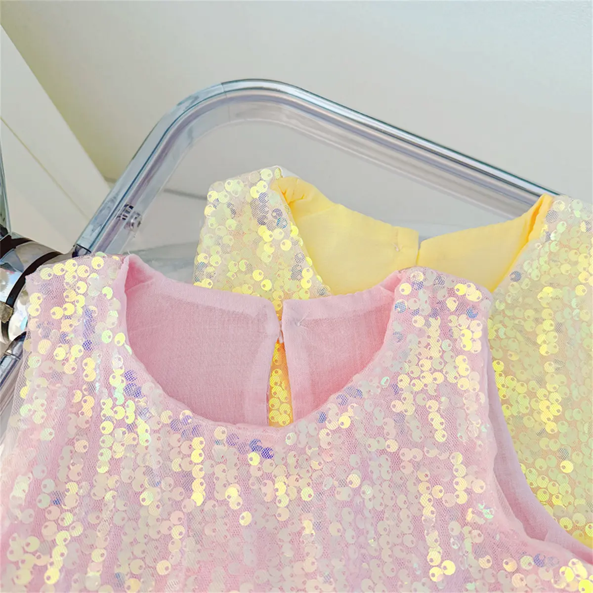 Baby Girl Dresses Summer New Sleeveless Mesh Clothes Baby Sweet Solid Color Sequin Wedding Flower Girl Dresses
