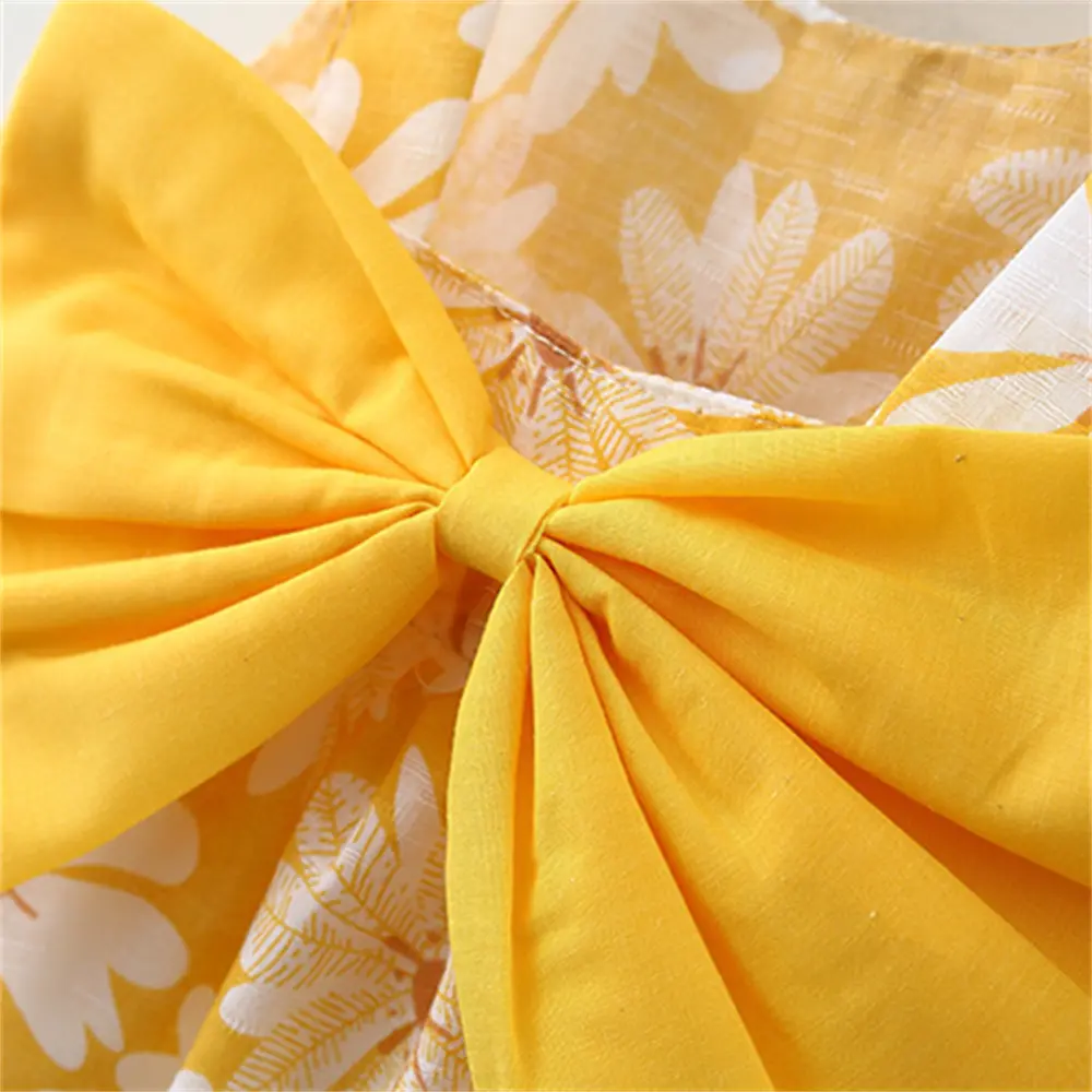 2 Pieces Set Summer New Children Clothing Flower Printed Bow Skirt Hat Sleeveless Sweet Baby Girl Dresses