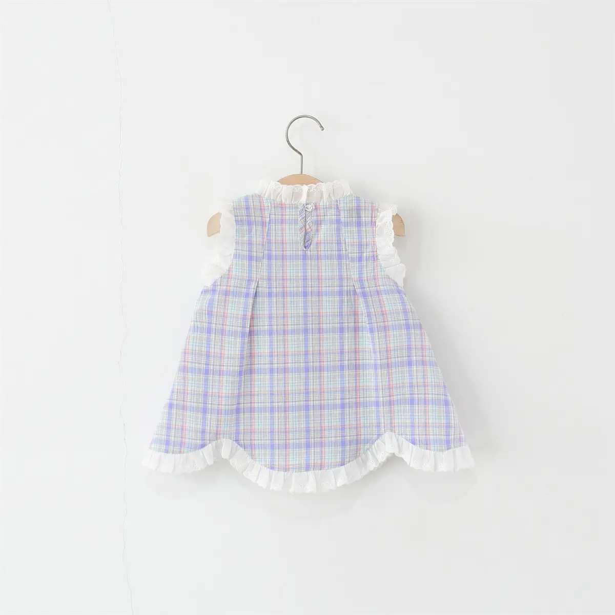 Casual Dresses For Girls Summer New Sleeveless Checkered Cute Rabbit Baby Dresses Lace Edge Send Bag Girl Clothing