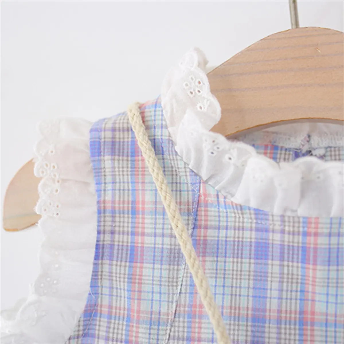 Casual Dresses For Girls Summer New Sleeveless Checkered Cute Rabbit Baby Dresses Lace Edge Send Bag Girl Clothing