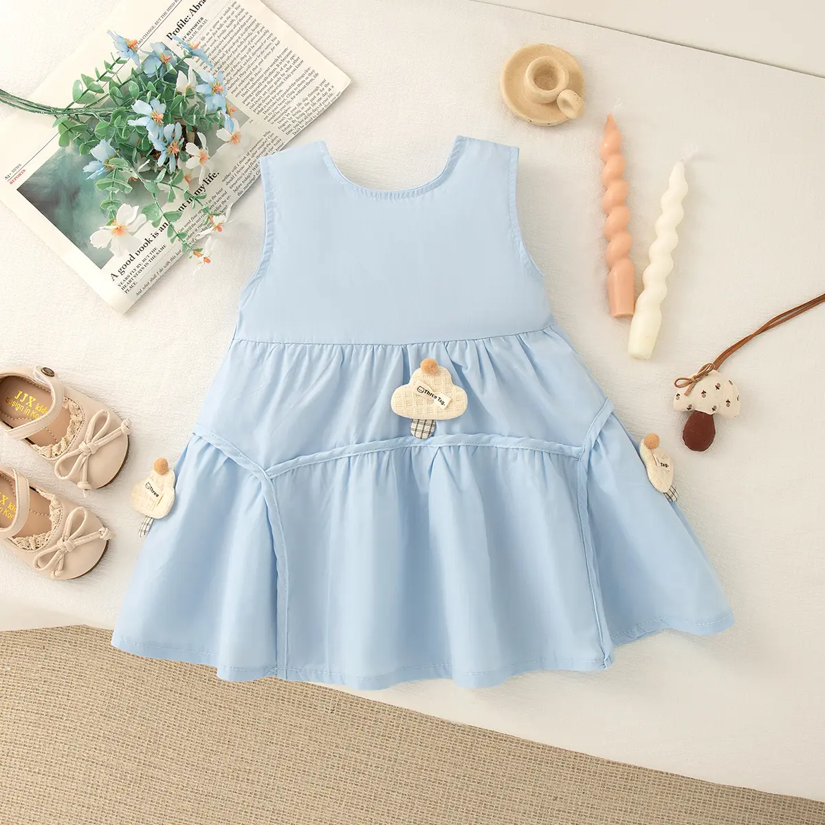Baby Girl Dresses Summer New Sleeveless Solid Color Baby Clothes Simple Splicing 3d Decoration Casual Dress For Girl