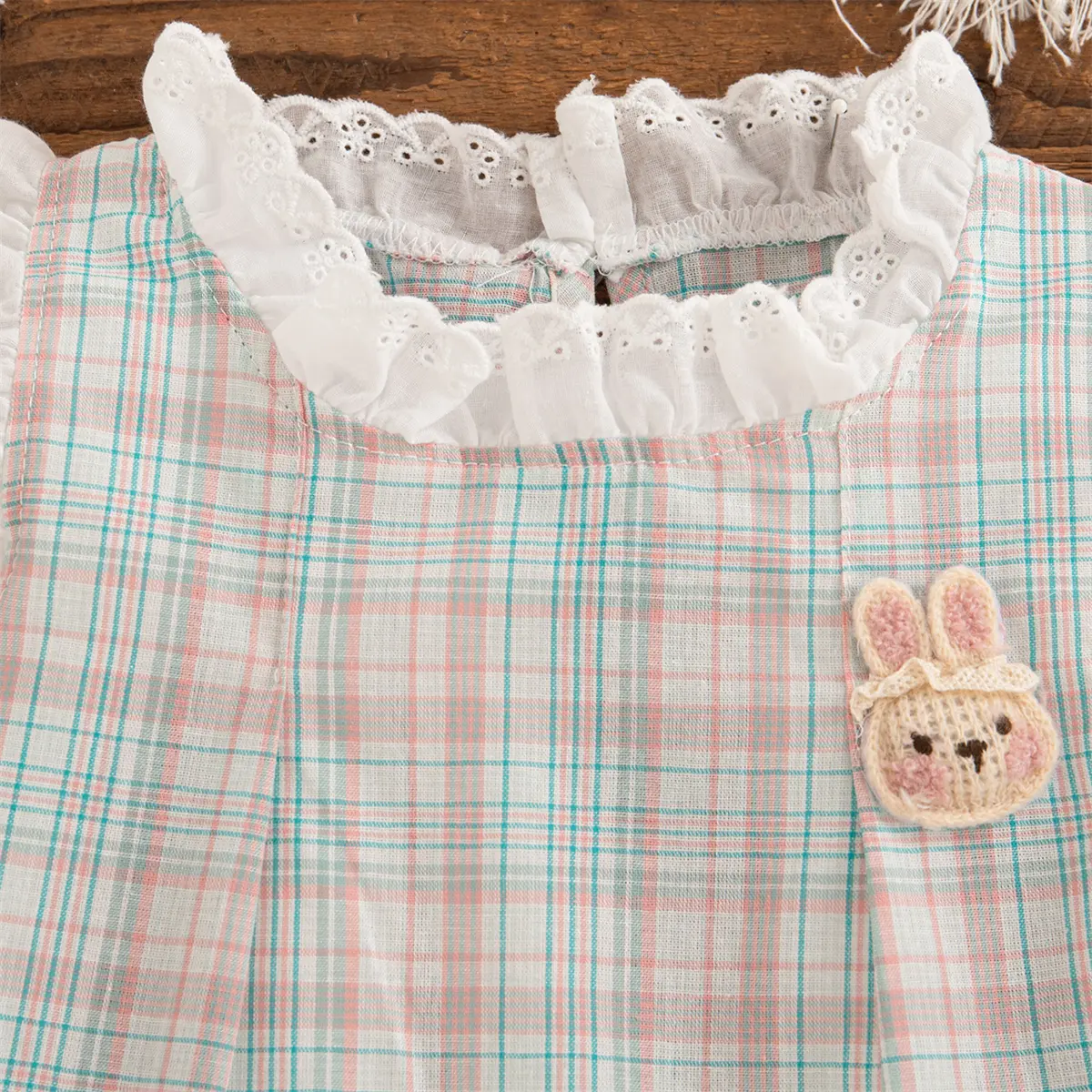 2 pieces Set Baby Girl Clothing Summer new sleeveless lace border Baby Clothes plaid sweet bow Sets For girl
