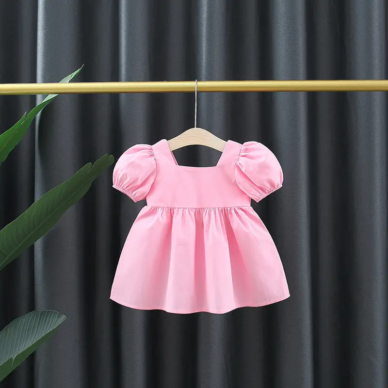 Summer Girls' Baby Dresses Girls' Princess Cotton Dresses Preschool Children'S 3d Flower Solid Color Loose Clothes