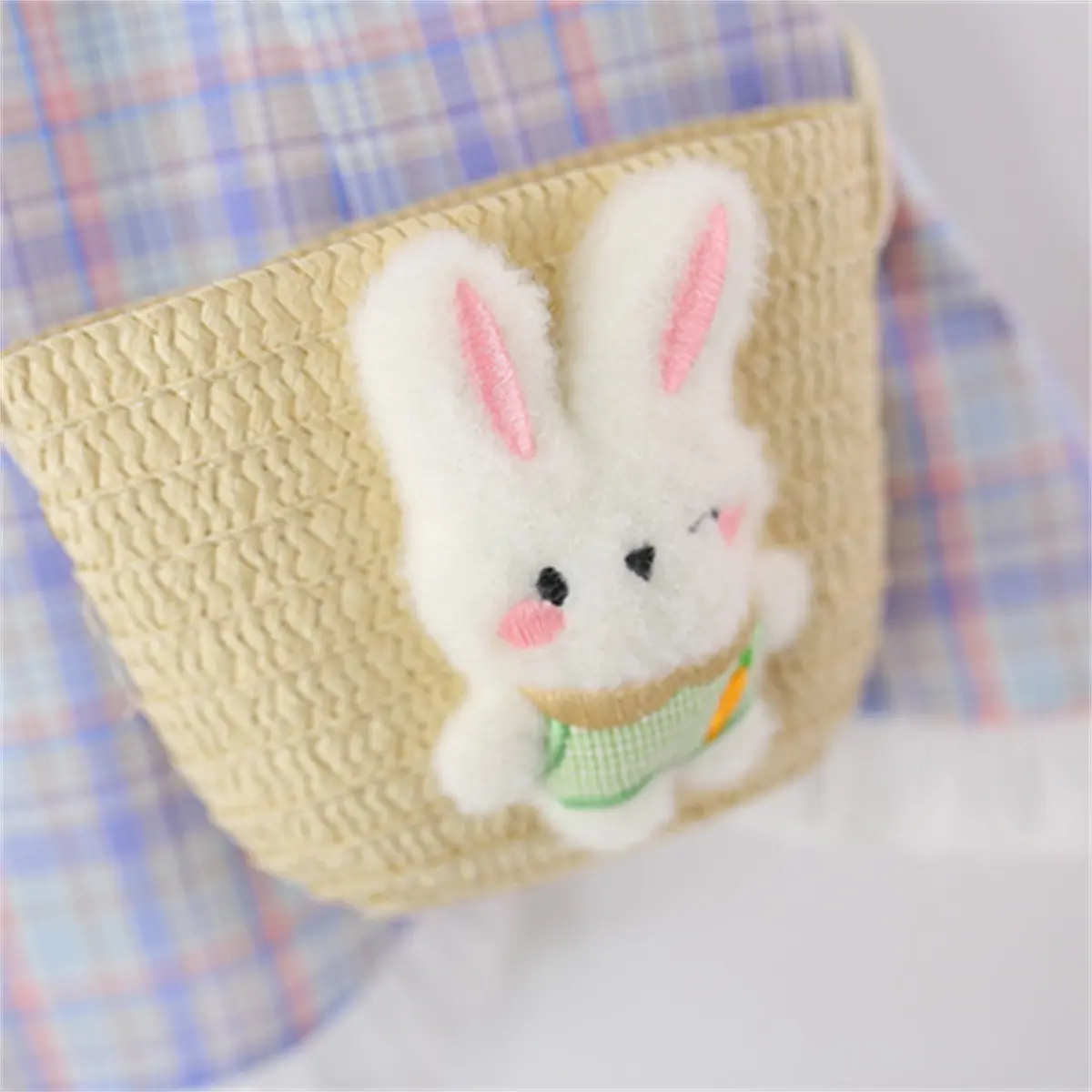 Casual Dresses For Girls Summer New Sleeveless Checkered Cute Rabbit Baby Dresses Lace Edge Send Bag Girl Clothing