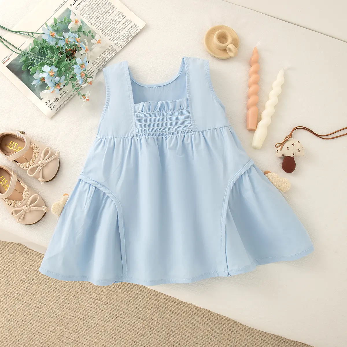 Baby Girl Dresses Summer New Sleeveless Solid Color Baby Clothes Simple Splicing 3d Decoration Casual Dress For Girl