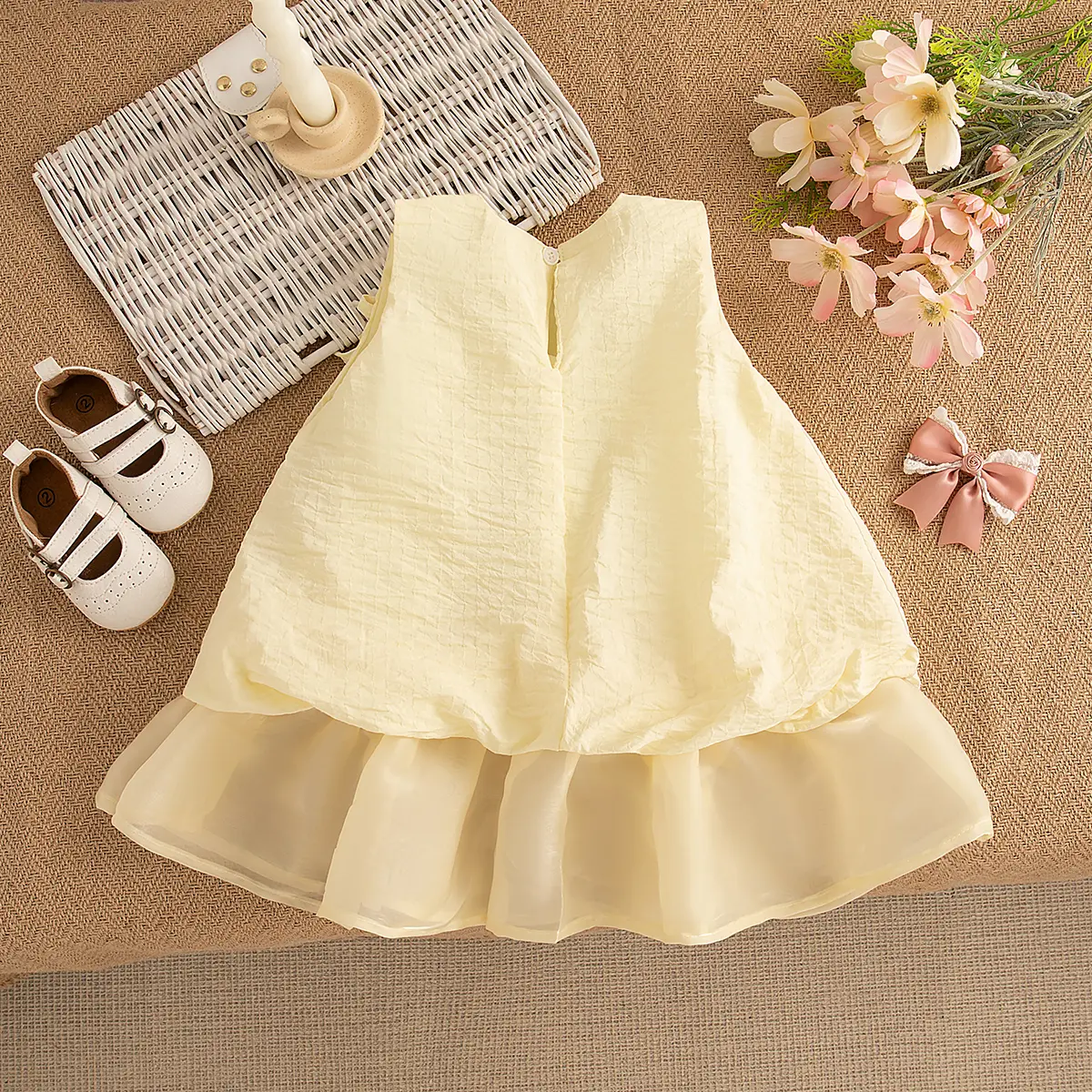Casual Dresses For Girls Summer Sleeveless Solid Color Baby Dresses Sweet Princess Bow Imitation Satin Girl Clothes