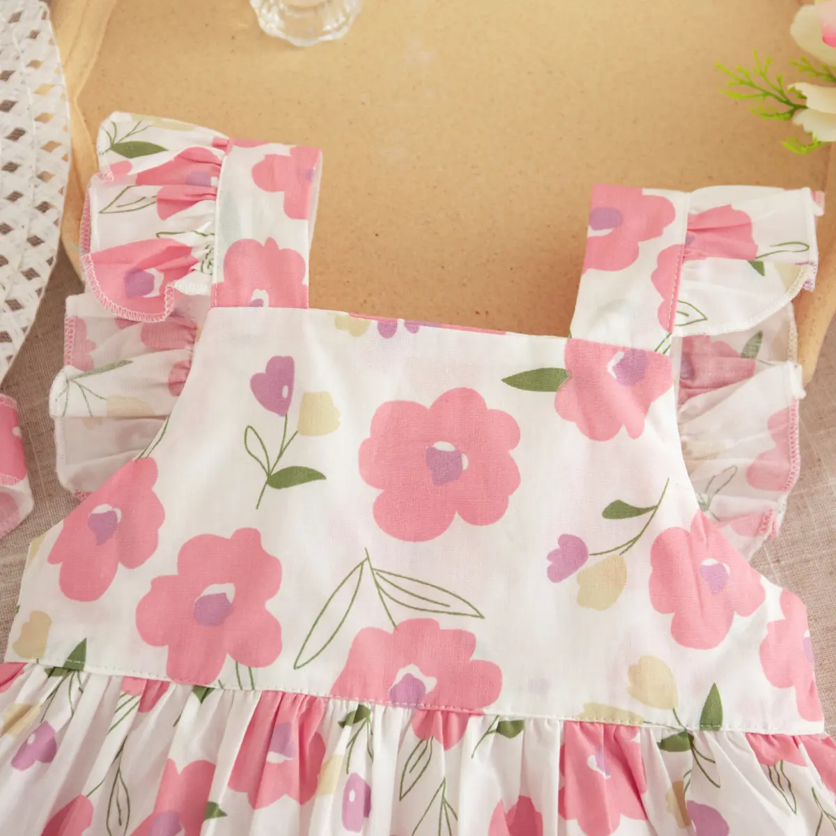 2pc/Set Baby Girl Dress Summer Flowers Sweet Pink Children Dresses 0-2 Years Old Cotton Lacy Birthday Outfit Princess