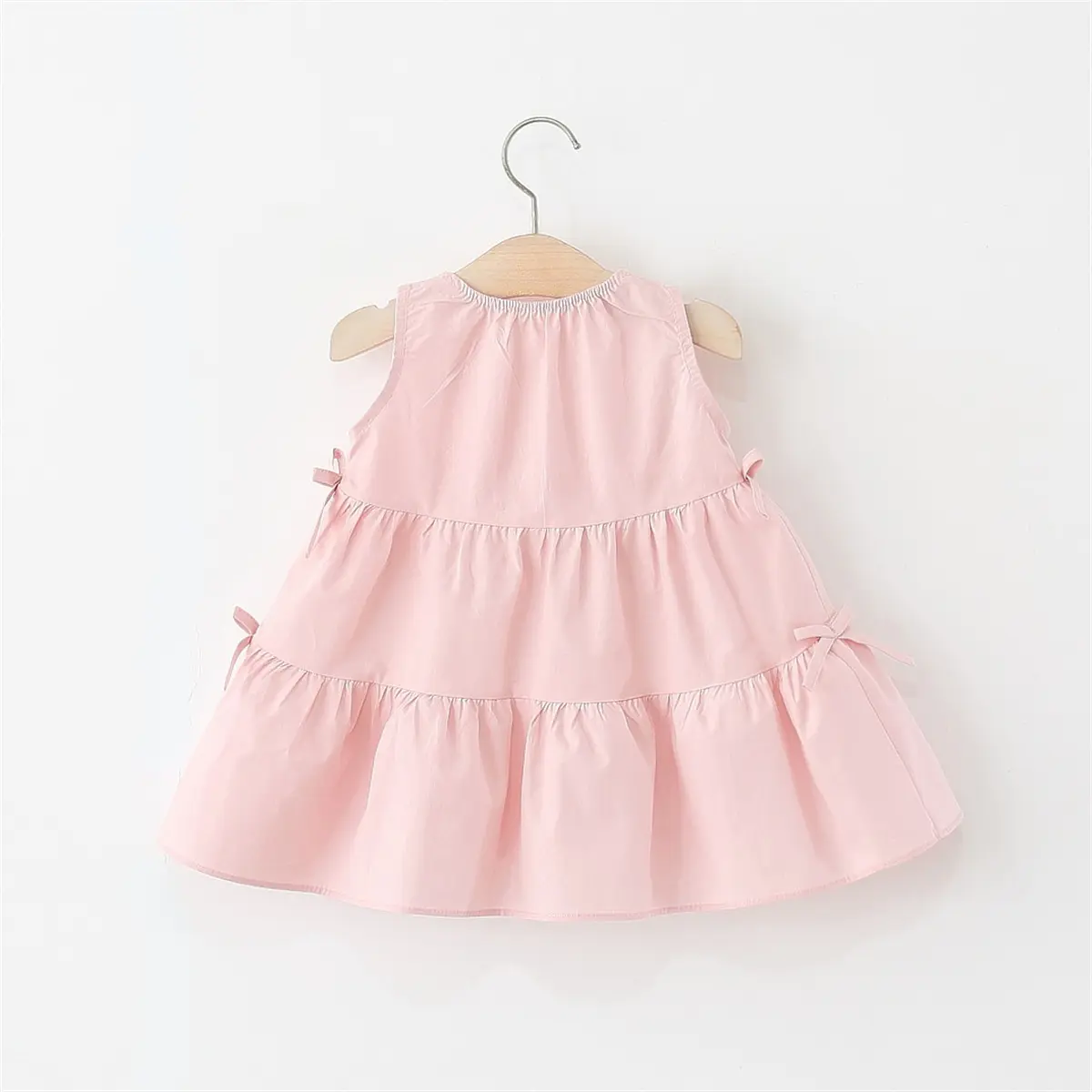 Birthday Party Dress Baby Girl Summer New Sleeveless Solid Color Baby Clothes Elegant Bow Fold Girl Dresses