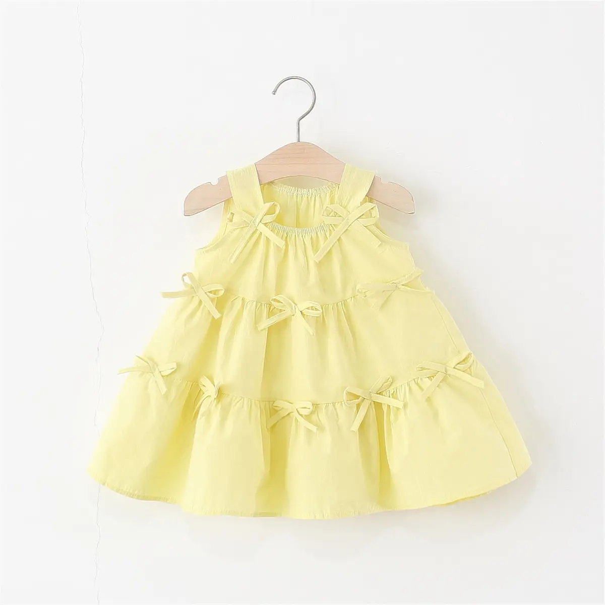 Birthday Party Dress Baby Girl Summer New Sleeveless Solid Color Baby Clothes Elegant Bow Fold Girl Dresses