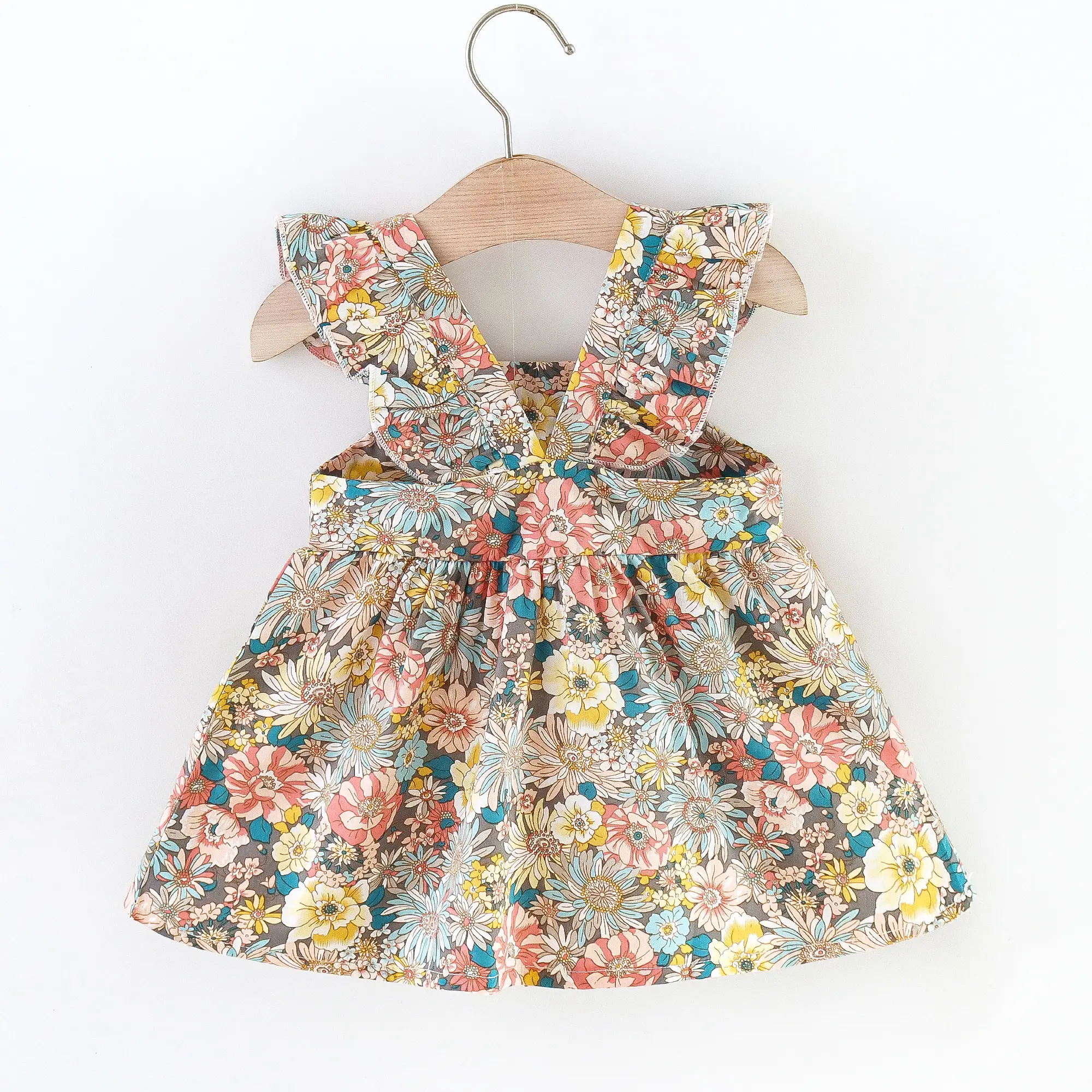 2pcs Baby Girls Cute Floral Graphic Print Ruffle Sleeve Dress & Messenger Bag Set Clothes