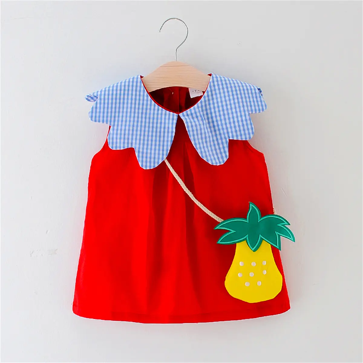 Baby Girl Dress Baby Cute Summer Dress 2 Piece Loose Cotton Comfortable Sleeveless Skirt+Pineapple Bag