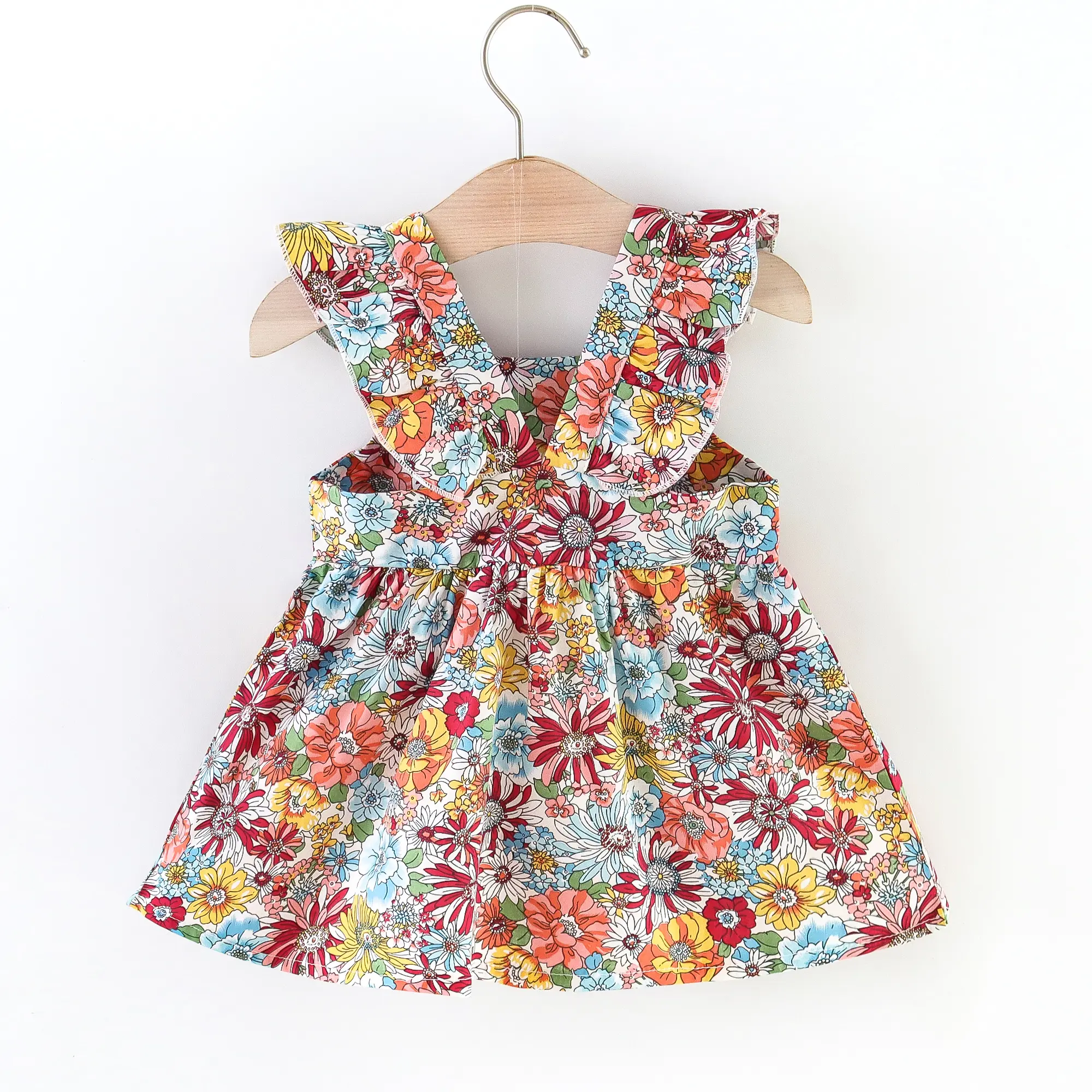 2pcs Baby Girls Cute Floral Graphic Print Ruffle Sleeve Dress & Messenger Bag Set Clothes