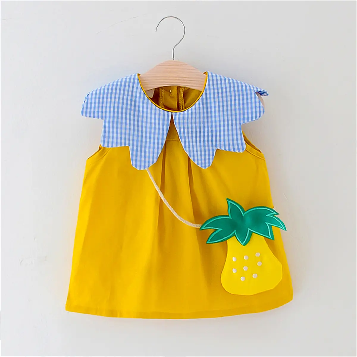 Baby Girl Dress Baby Cute Summer Dress 2 Piece Loose Cotton Comfortable Sleeveless Skirt+Pineapple Bag