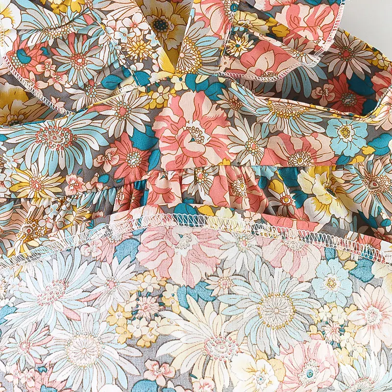 2pcs Baby Girls Cute Floral Graphic Print Ruffle Sleeve Dress & Messenger Bag Set Clothes