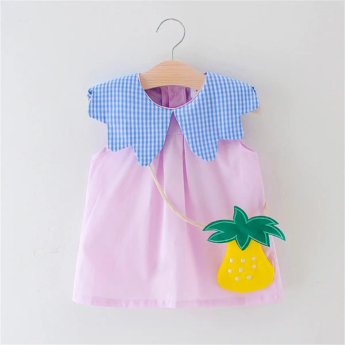 Baby Girl Dress Baby Cute Summer Dress 2 Piece Loose Cotton Comfortable Sleeveless Skirt+Pineapple Bag