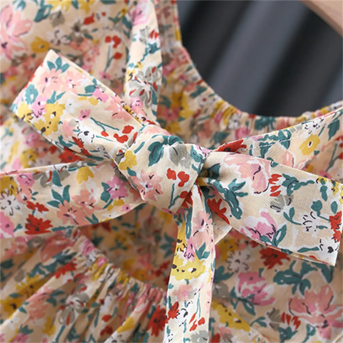 Summer baby dress for girls with floral bubble sleeves tied behind princess dress for children's cool clothing