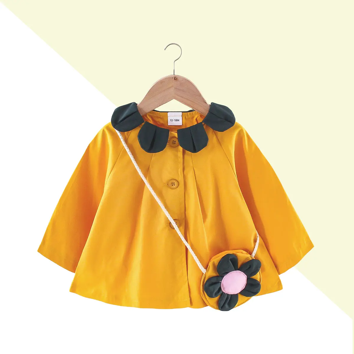 2-Piece Baby Girl Jacket Spring Windbreaker Autumn Children'S Petal Solid Single Breasted Windbreaker+Flower Bag